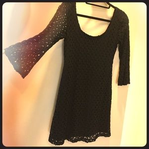 :: Black Knit Dress with Bellbottom Sleves ::